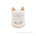Suministros de mascotas con contenedor en forma de gato de cerámica blanca